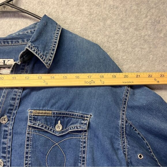 CK Calvin Klein Denim Button Up Shirt Blue Vintage 90s size L 100% Cotton - Picture 4 of 10
